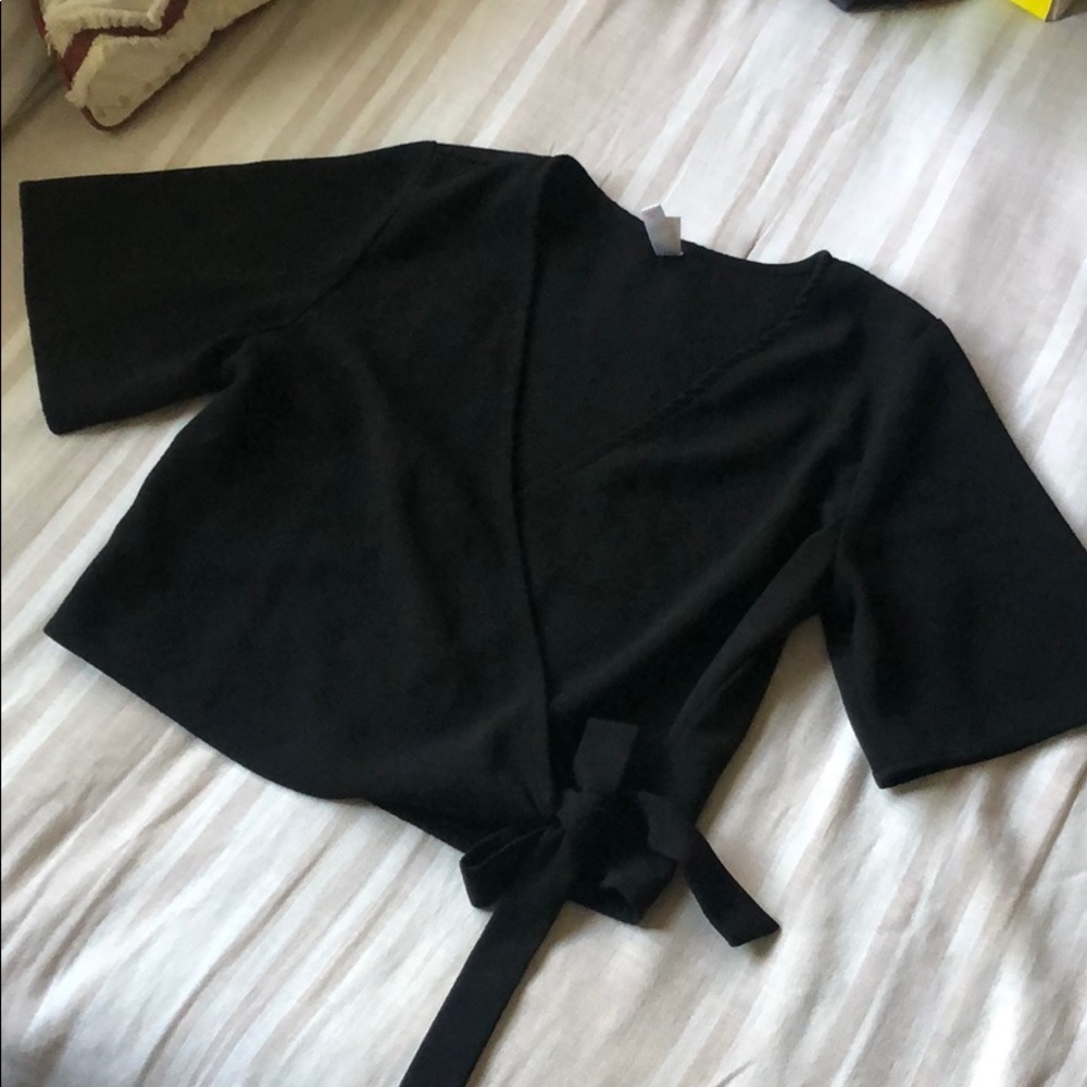 Crossover Black Bell Sleeve Shirt